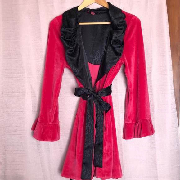 Betsey Johnson Intimates Sleepwear Betsey Johnson Hot Pink Bath Robe Cigarette Ruffle Poshmark